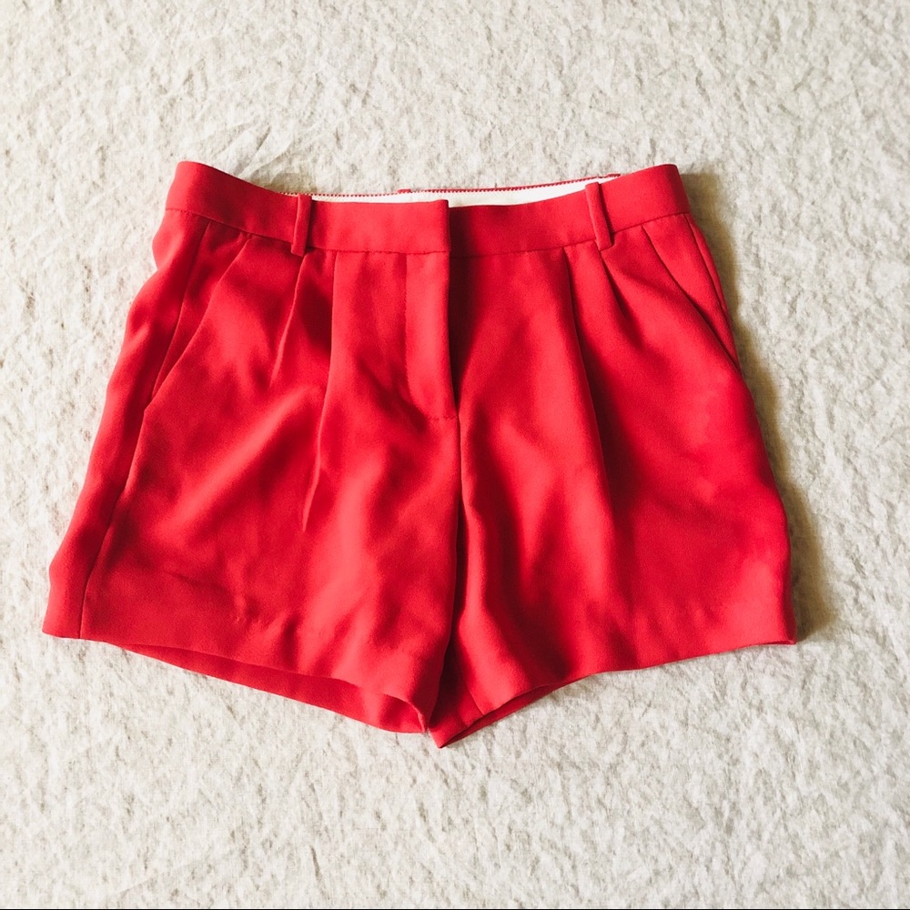 J Crew red pleated crepe shorts, size 2